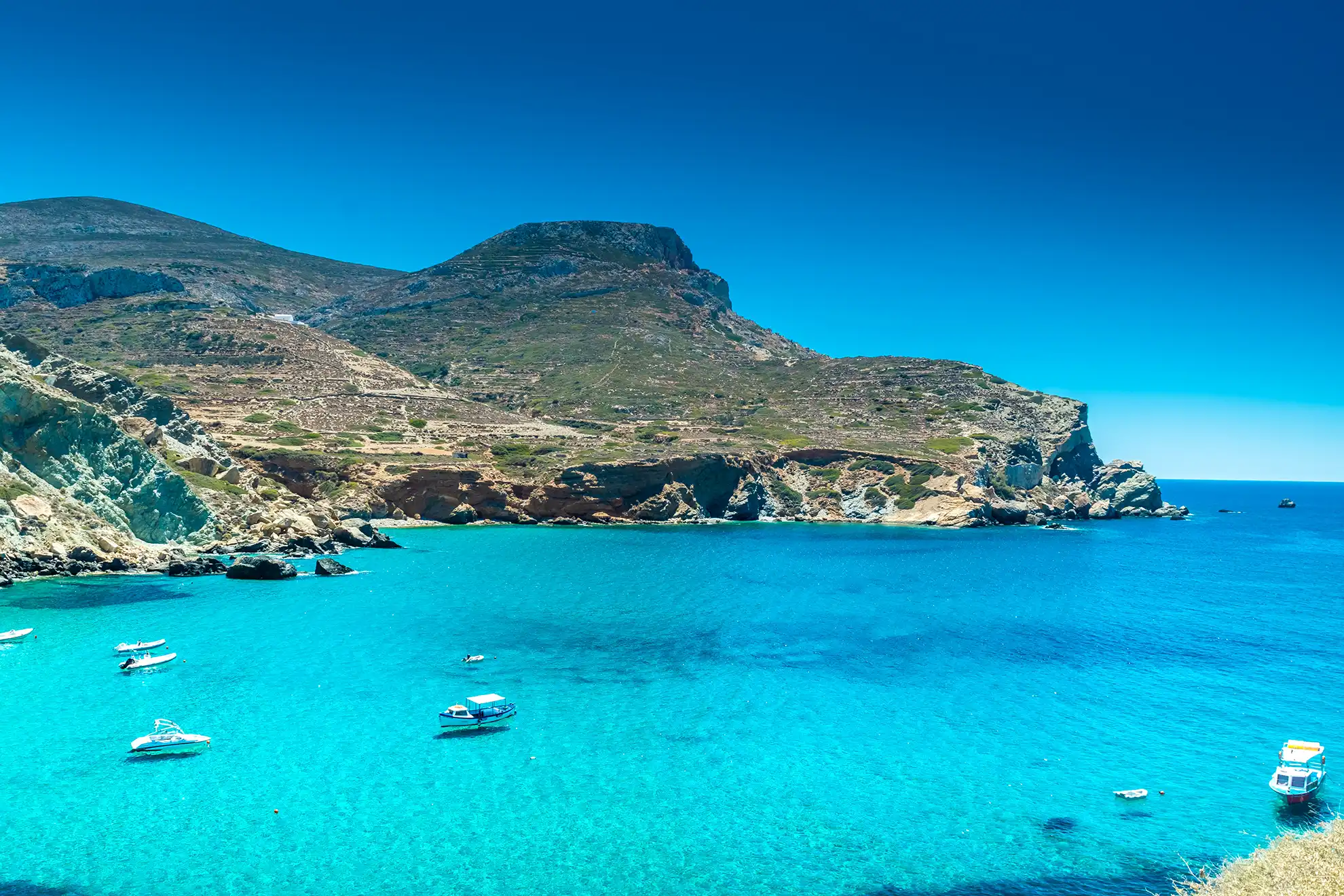 Amazing crystal clear water of Agali Beach, Folegandros, Greece