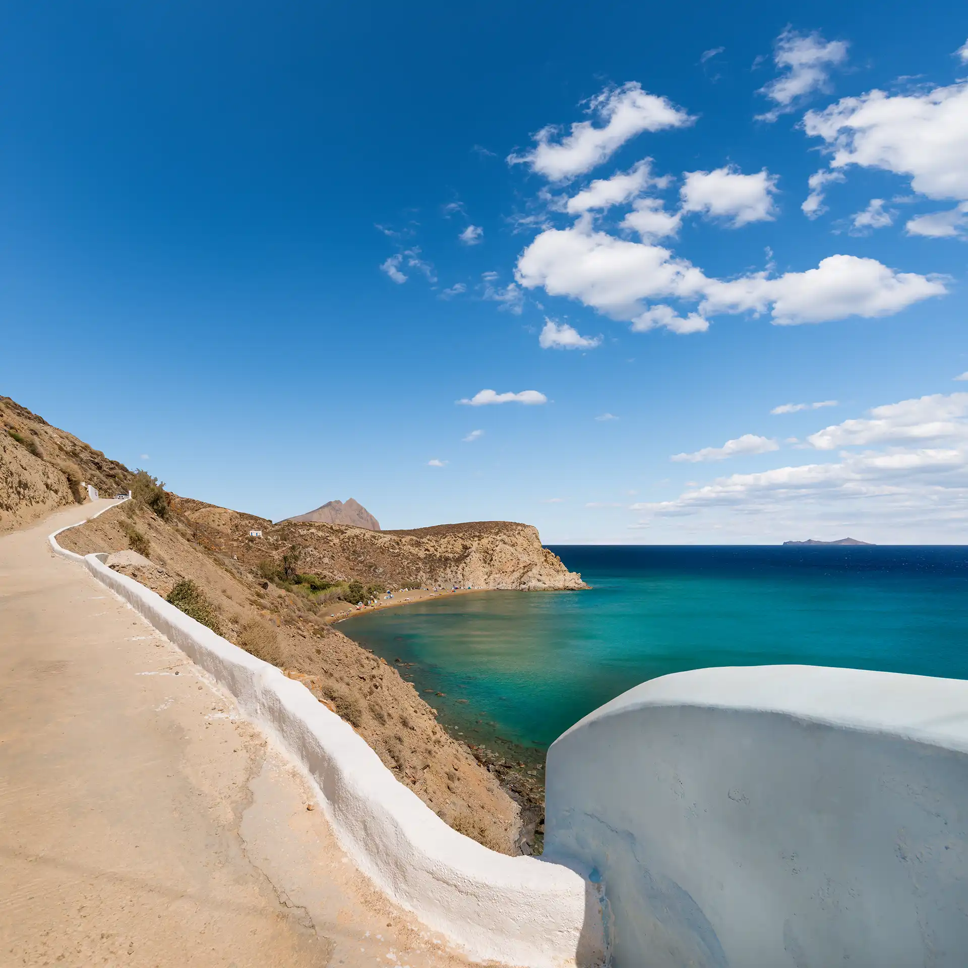 Coastal path along the south coast of the Greek island of Anafi in the Cyclades archipelago
