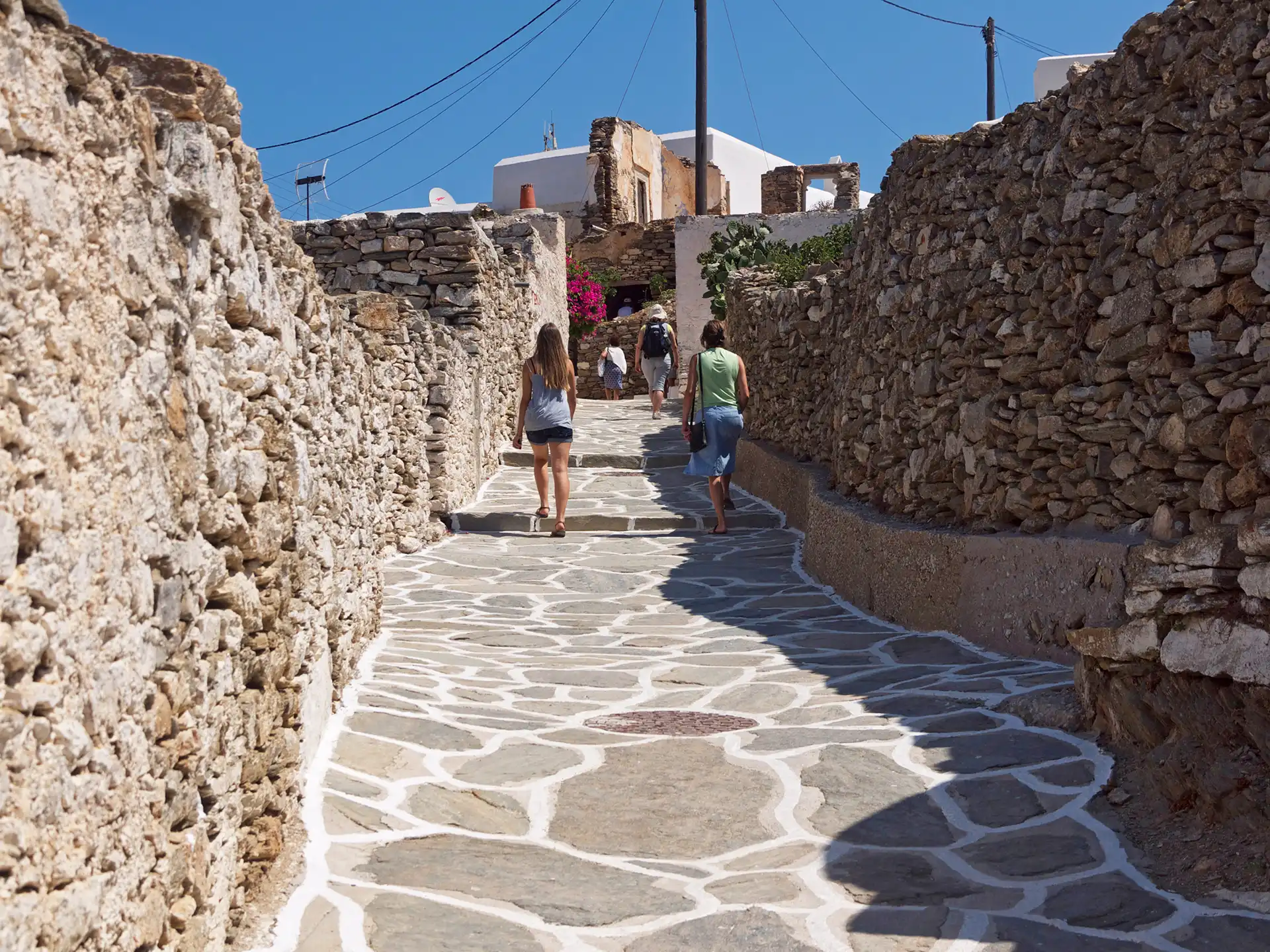 Sikonos Island, old path leading to the main village town