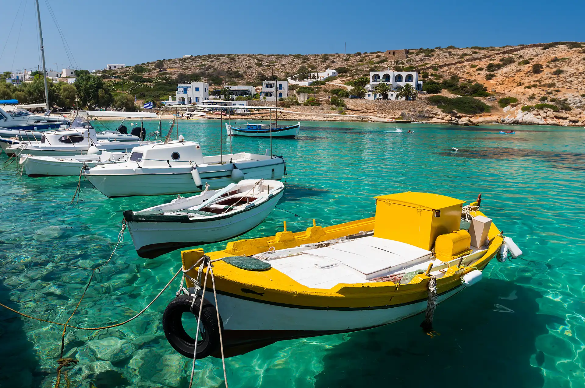 transparent water of the port of the Greek island of Irakleia in the Small Cyclades